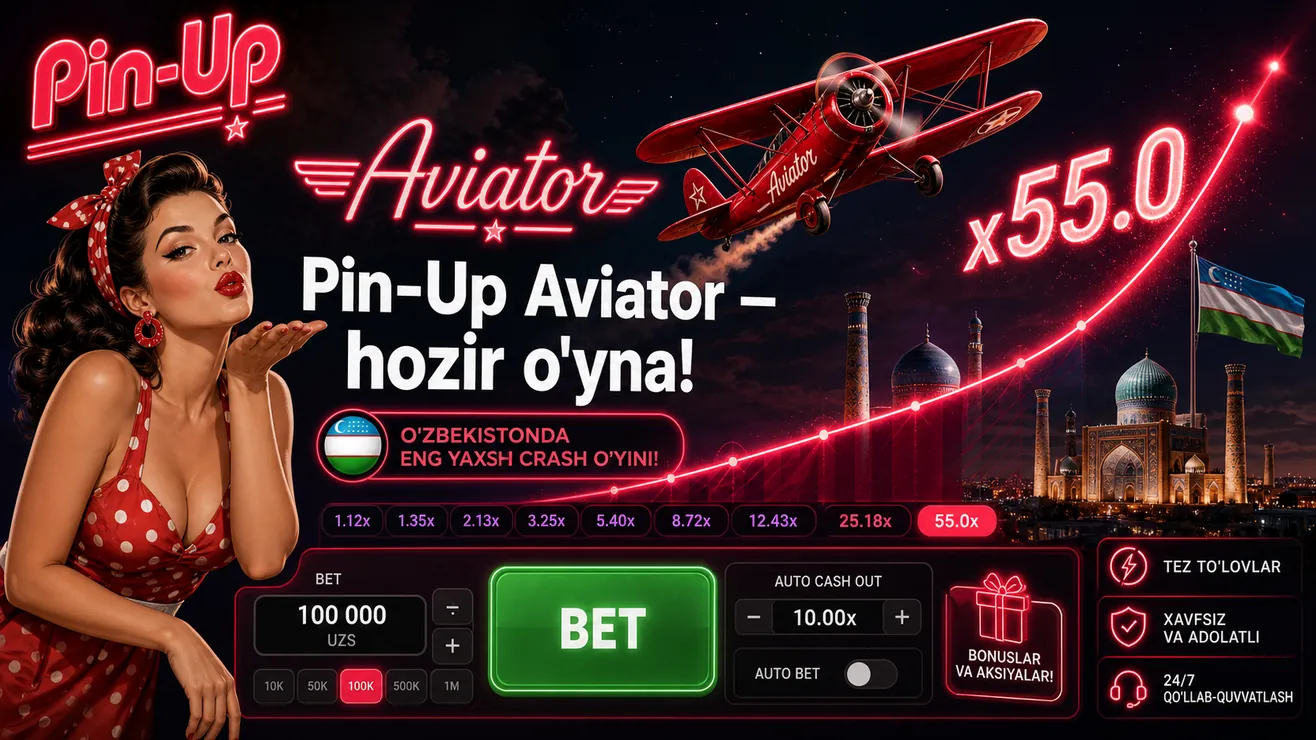 Pin-Up Casino Aviator O'zbekiston — 65 million UZS bonus va crash game interfeysi